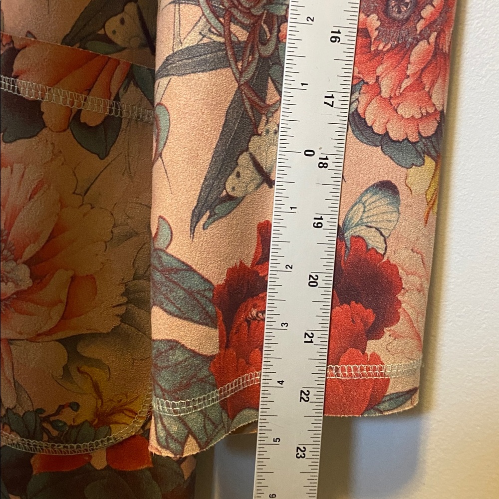 Solitaire Faux Suede Duster Women’s Large Pink Floral Print Open Front Beautiful - Picture 14 of 15